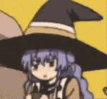 Cartoon Girl With Witch Hat Holding Sword GIF