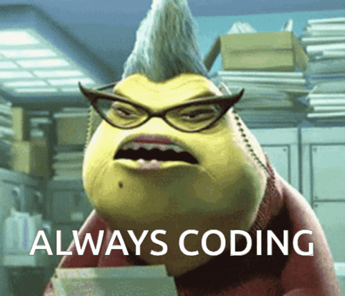Cartoon Glasses Mohawk Saying Always Coding