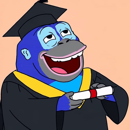 Cartoon Gorilla In Graduation Cap And Gown GIF