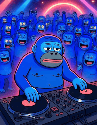 Cartoon Gorilla Playing Records