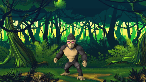 Cartoon Gorilla Wearing Sunglasses In Forest GIF
