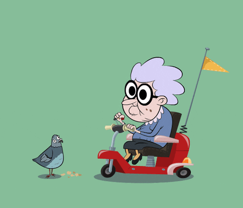 Cartoon Grandma Riding Scooter GIF