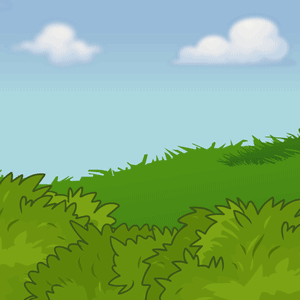 Cartoon Grassy Hill with Blue Sky and Clouds