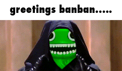 Cartoon Green Face Saying Greetings Banban