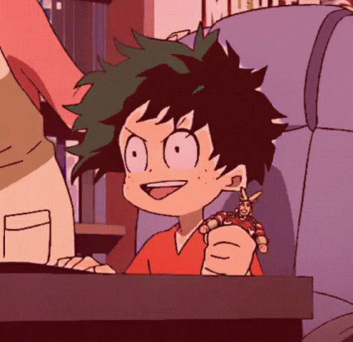 Cartoon Green-Haired Character Smiling with Toy