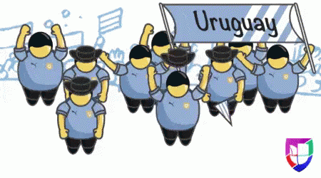 Cartoon Group Holding Uruguay Banner GIF