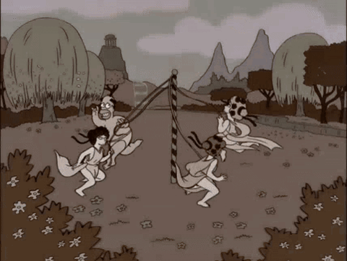Cartoon Group Playing Volleyball GIF
