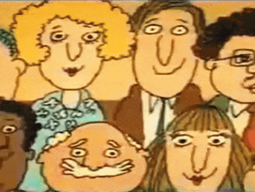 Cartoon Group With Mustache Man And Glasses GIF