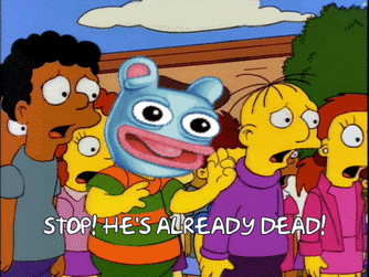 Cartoon Group With Stop He's Already Dead