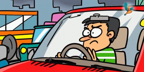 Cartoon Guy Tapping Steering Wheel In Traffic GIF