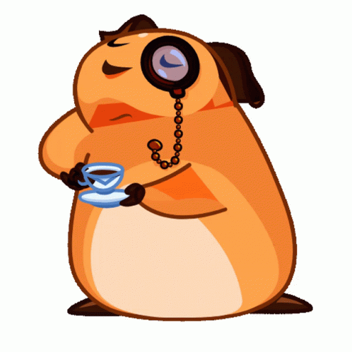 Cartoon Hamster Holding Coffee And Magnifying Glass GIF