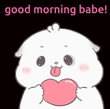 Cartoon Hamster Holding Pink Heart Good Morning Babe GIF