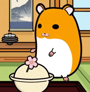 Cartoon Hamster Standing Next to Bowl with Flower