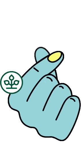 Cartoon Hand Making Heart Sign with Oto Circle