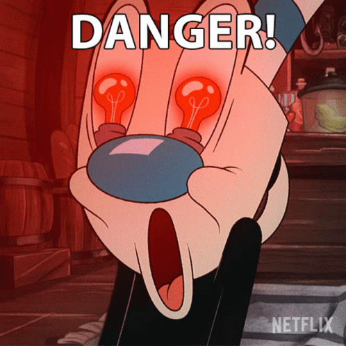 Cartoon Hand With Light Bulbs in Eyes Saying Danger