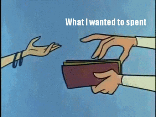 Cartoon Handing Wallet With Money Saying What I Wanted To Spent GIF