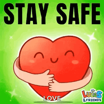 Cartoon Heart Hugging Another Heart Stay Safe Love GIF