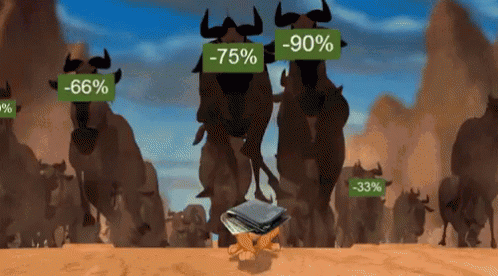 Cartoon Herd Of Wildebeest With Labels -75% -90% -65% -33% GIF