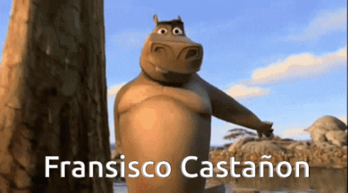 Cartoon Hippo Standing Next to Tree Fransisco Castañón