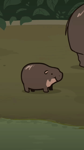 Cartoon Hippopotamus on Grassy Field