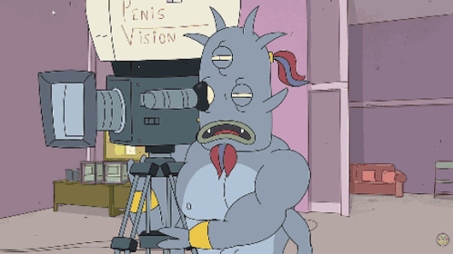 Cartoon Holding Camera in Front of Penis Vision Sign