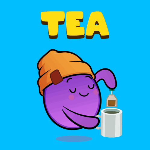 Cartoon Holding Cup Of Tea Saying Tea GIF