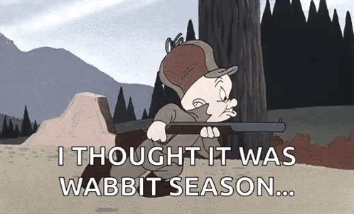 Cartoon Holding Gun Saying I Thought It Was Wabbit Season