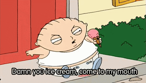 Cartoon Holding Ice Cream Saying Damn You Come To My Mouth GIF