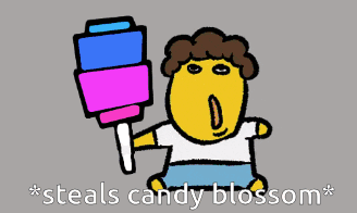 Cartoon Holding Lollipop Steals Candy Blossom GIF