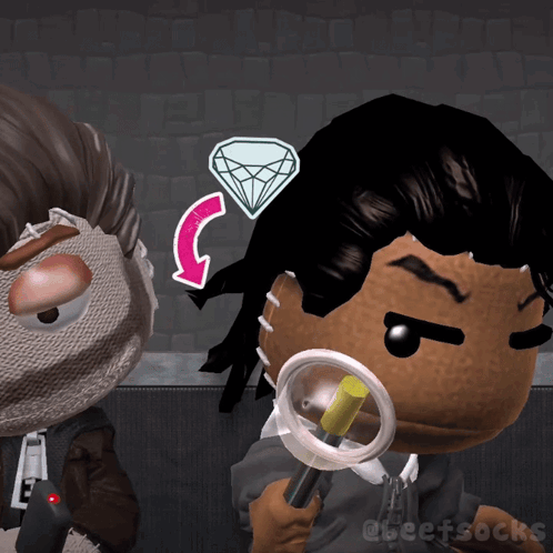 Cartoon Holding Magnifying Glass at Diamond Head Character