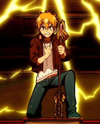 Cartoon Holding Mop In Front Of Lightning GIF