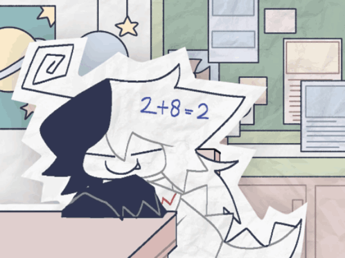 Cartoon Holding Paper 2 + 8 = 2 GIF