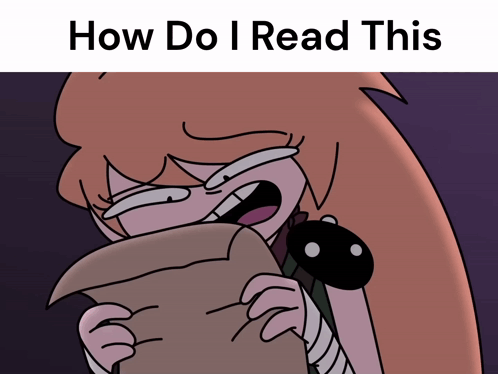 Cartoon Holding Paper Saying How Do I Read This GIF