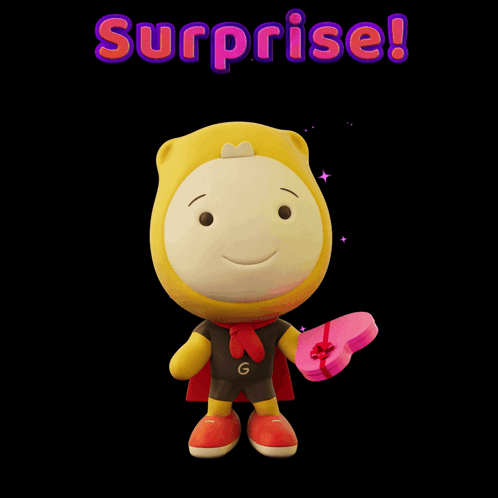 Cartoon Holding Pink Heart Surprise