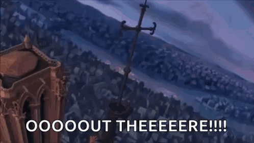 Cartoon Holding Pole Saying Ooooout Theeeere