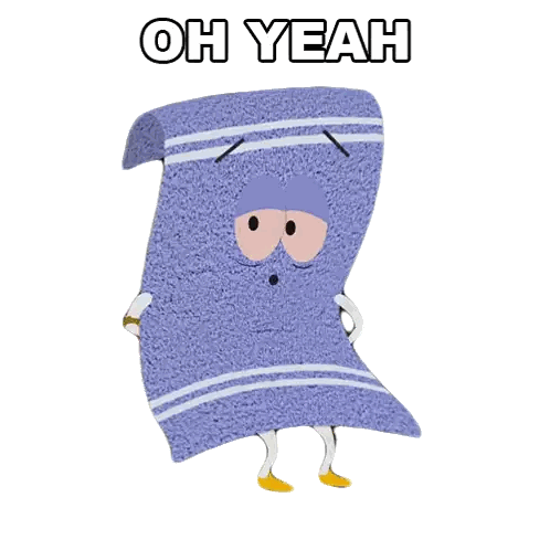 Cartoon Holding Purple Towel Oh Yeah