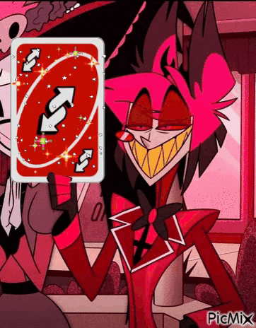 Cartoon Holding Red Playing Card With Arrows