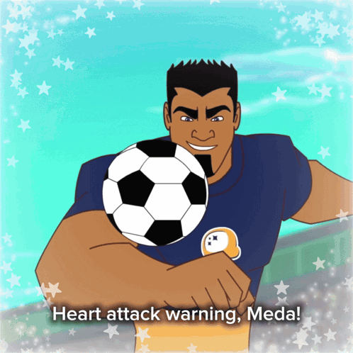 Cartoon Holding Soccer Ball Heart Attack Warning Meda