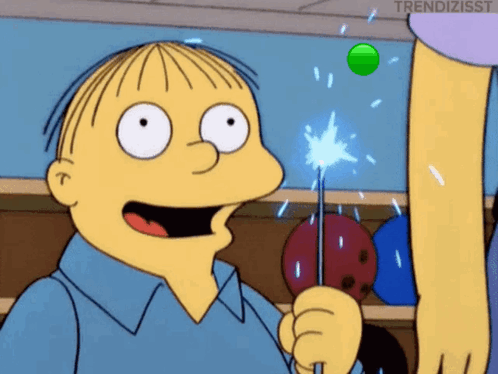 Cartoon Holding Sparkler With Green Ball Flying