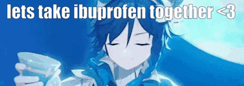 Cartoon Holding Water Lets Take Ibuprofen Together