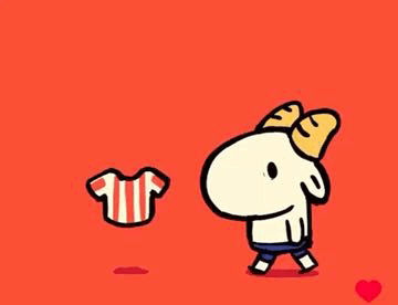 Cartoon Horned Character Holding Striped Shirt