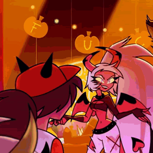 Cartoon Horned Winged Character Next To Man In Red Hat GIF