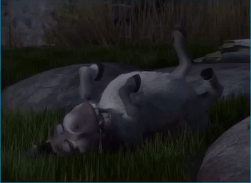 Cartoon Horse Lying on Grass
