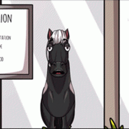 Cartoon Horse Next to Station Sign