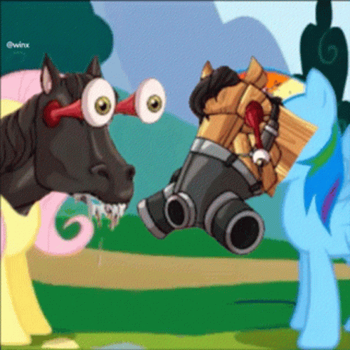 Cartoon Horse with Gas Mask
