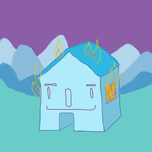 Cartoon House Exploding Fire GIF