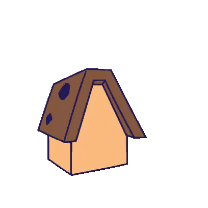 Cartoon House With Brown Roof and Peace Sign