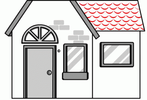 Cartoon House With Red Roof And Two Windows GIF