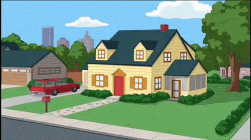 Cartoon House With Red Van