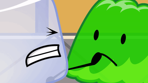 Cartoon Ice Cube and Green Leaf Fighting